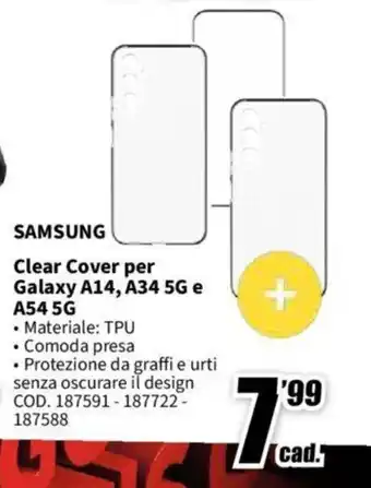 MediaWorld Samsung Clear Cover per Galaxy A14, A34 5G e A54 5G offerta