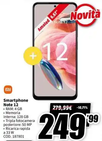 MediaWorld Xiaomi Redmi Smartphone Note 12 offerta