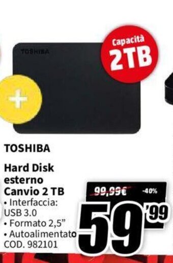 MediaWorld Toshiba Hard Disk esterno Canvio 2 TB offerta