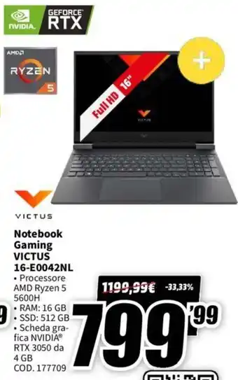 MediaWorld Victus Notebook Gaming 16-E0042NL offerta