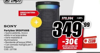 MediaWorld Sony Partybox SRSXP500B offerta