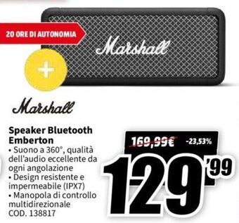 MediaWorld Marshall Speaker Bluetooth Emberton offerta
