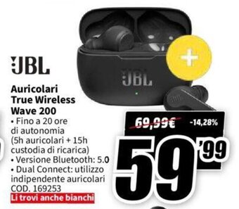 MediaWorld JBL Auricolari True Wireless Wave 200 offerta