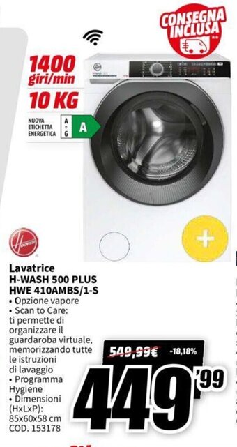 MediaWorld Hoover Lavatrice H-Wash 500 Plus HWE 410AMBS/1-S offerta
