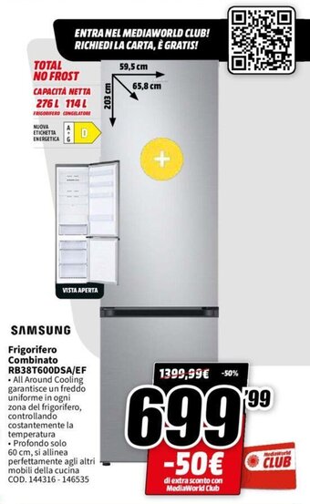 MediaWorld Samsung Frigorifero Combinato RB38T600DSA/EF offerta