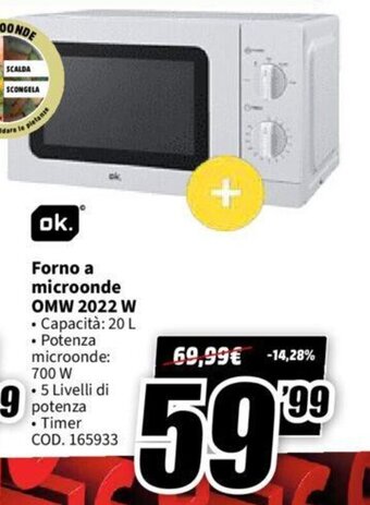 MediaWorld ok. Forno a microonde OMW 2022 W offerta