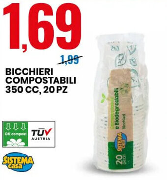 Eurospin Sistema Casa Bicchieri Compostabili 350 cc, 20 pz offerta