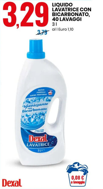 Eurospin Dexal Liquido Lavatrice con Bicarbonato, 40 lavaggi 3 l offerta