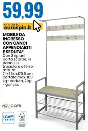 Eurospin Mobile da Ingresso con ganci appendiabiti e seduta offerta