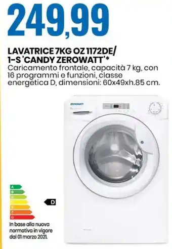 Eurospin 'Candy Zerowatt' Lavatrice 7kg OZ 1172DE/1-S 60x49xh.85 cm offerta