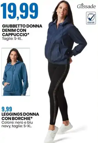 Eurospin Glissade Giubbetto donna denim con cappuccio S-XL offerta