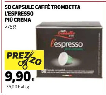 Coop 50 Capsule Caffè Trombetta L'Espresso Più Crema 275 g offerta