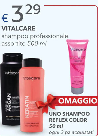 Vitalcare shampoo 500 ml, omaggio uno shampoo reflex color 50 ml