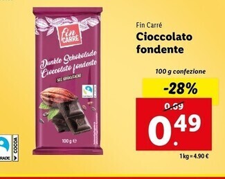 Lidl Fin carrè cioccolato fondente offerta