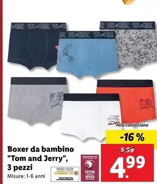 Lidl Tom and jerry - boxer da bambino, 3 pezzi offerta