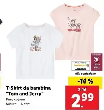 Lidl Tom and jerry - t-shirt da bambina offerta