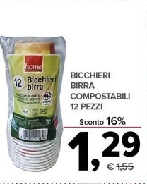 Todis Bicchieri birra compostabili 12 pezzi offerta