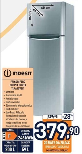 Indesit frigorifero doppia porta tiaa10vsi1