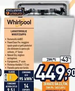 Unieuro Whirlpool lavastoviglie wi03t226pfg offerta