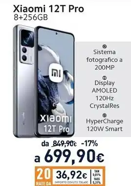Unieuro Xiaomi 12t pro 16,9 cm (6.67) doppia sim android 12 5g usb tipo-c 8 gb 256 gb 5000 mah argento offerta