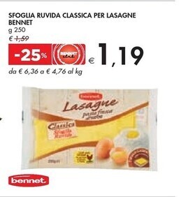 Bennet Bennet - sfoglia ruvida classica per lasagne offerta