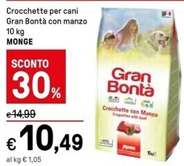 Iper La Grande Monge crocchette per cani gran bonta con manzo offerta
