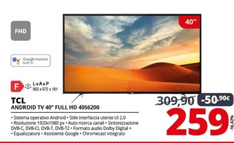 Comet Tcl android tv 40 full hd 40s6200 offerta