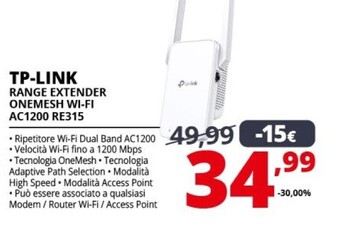 Comet Tp link range extender onemesh wi-fi ac1200 re315 offerta