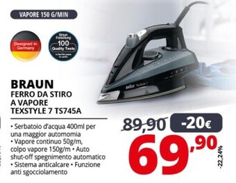 Comet Braun ferro da stiro a vapore texstyle 7 ts745a offerta