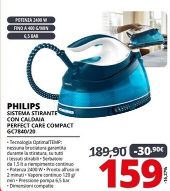 Comet Philips sistema stirante con caldaia perfect care compact gc7840/20 offerta