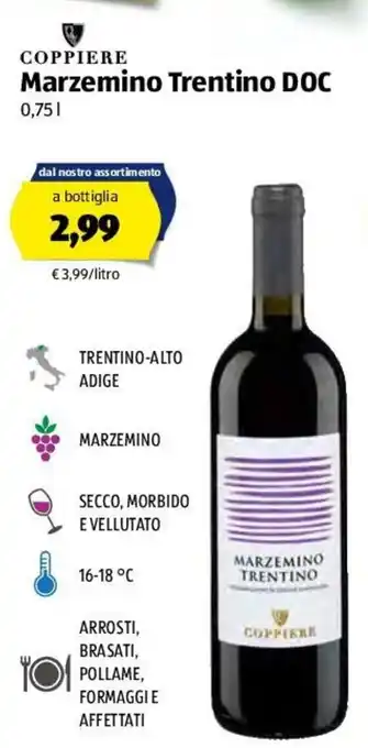 ALDI Coppiere Marzemino Trentino DOC 0,75l offerta
