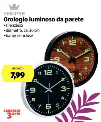 Sempre Orologio luminoso da parete