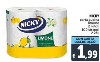 Deco Supermercati Nicky Carta Cucina Limone 2 Rotoli 100 Strappi 2 Veli offerta