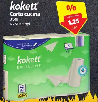 ALDI Kokett Carta cucina 3 veli 4x51 strappi offerta