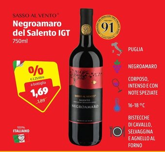 ALDI Sasso Al Vento Negroamaro del Salento IGT 750ml offerta