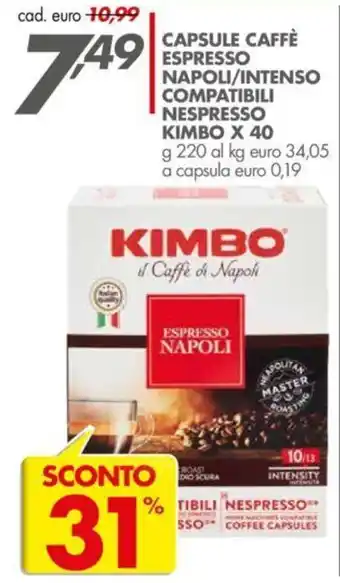 Italmark Kimbo capsule caffè espresso napoli/intenso compatibili nespresso x 40 220 g offerta