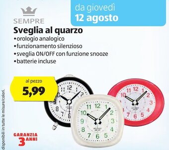 ALDI Sempre Sveglia al quarzo offerta