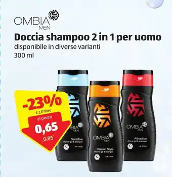 ALDI Ombia Men Doccia Shampoo 2 in 1 per uomo 300ml offerta