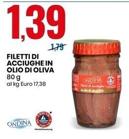 Eurospin Ondina filetti di acciughe in olio di oliva offerta