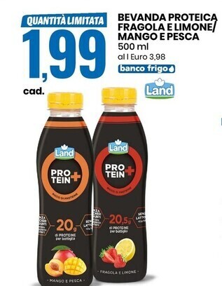 Eurospin Land bevanda proteica fragola e limone/ mango e pesca offerta
