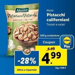 Lidl Alesto pistacchi californiani offerta