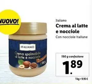 Lidl Italiamo crema al latte e nocciole offerta