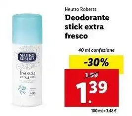 Lidl Neutro roberts deodorante stick extra fresco offerta