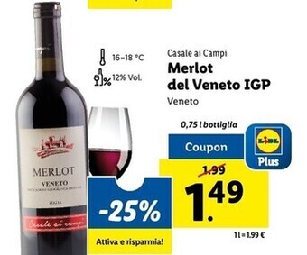 Lidl Casale ai campi merlot del veneto igp offerta