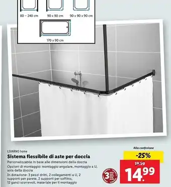 Lidl Livarno home sistema flessibile di aste per doccia offerta