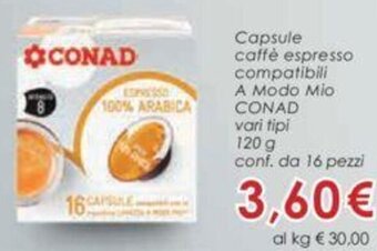 Conad Conad Capsule Caffè Espresso Compatibili 120 g conf. da 16 pezzi offerta