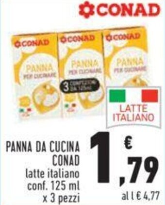 Conad Conad Panna da Cucina Latte Italiano Conf. 125 ml x 3 pezzi offerta
