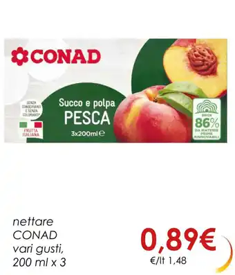 Conad Conad nettare vari gusti, 200 ml x 3 offerta