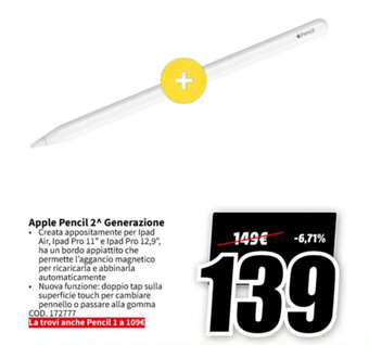 MediaWorld Apple Pencil 2^ Generazione offerta