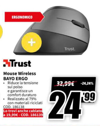 MediaWorld Trust Mouse Wireless Bayo Ergo offerta